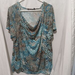 Notations Plus Size 3xl Artsy Tunic Top Blues and Greys Boho Retro